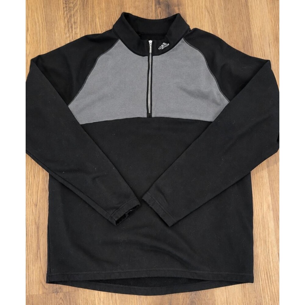 Adidas Golf ClimaWarm Pullover Mens L Black Gray 1/4 Zip Long Sleeve